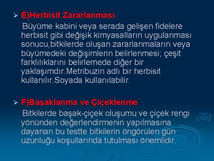 Ø E)Herbisit Zararlanması Büyüme kabini veya serada gelişen fidelere herbisit gibi değişik kimyasalların uygulanması