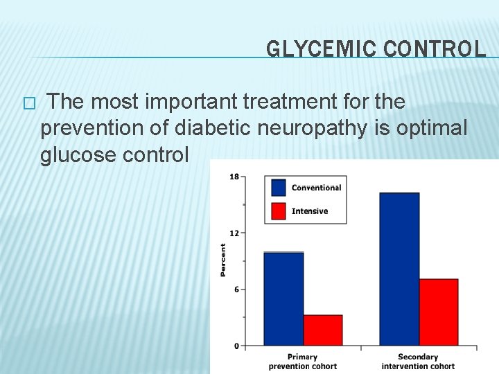 GLYCEMIC CONTROL � The most important treatment for the prevention of diabetic neuropathy is