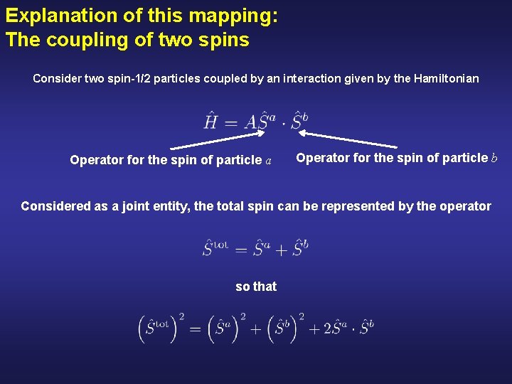 Explanation of this mapping: The coupling of two spins Consider two spin-1/2 particles coupled