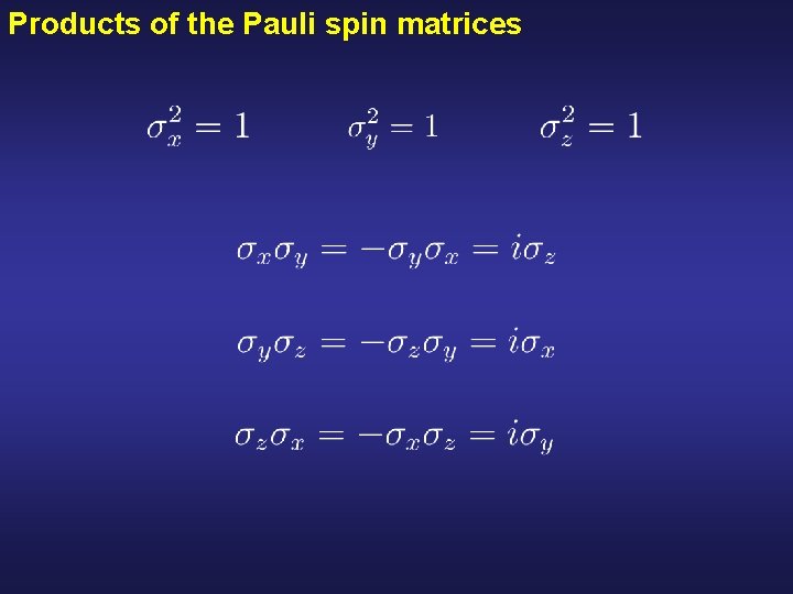 Products of the Pauli spin matrices 