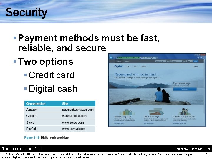 Security § Payment methods must be fast, reliable, and secure § Two options §