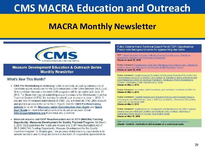 CMS MACRA Education and Outreach MACRA Monthly Newsletter 29 