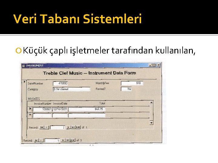 Veri Tabanı Sistemleri Küçük çaplı işletmeler tarafından kullanılan, 