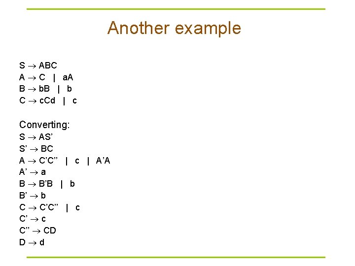 Another example S ABC A C | a. A B b. B | b