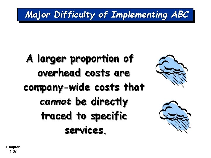 Major Difficulty of Implementing ABC A larger proportion of overhead costs are company-wide costs
