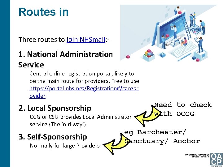 Routes in Three routes to join NHSmail: - 1. National Administration Service Central online