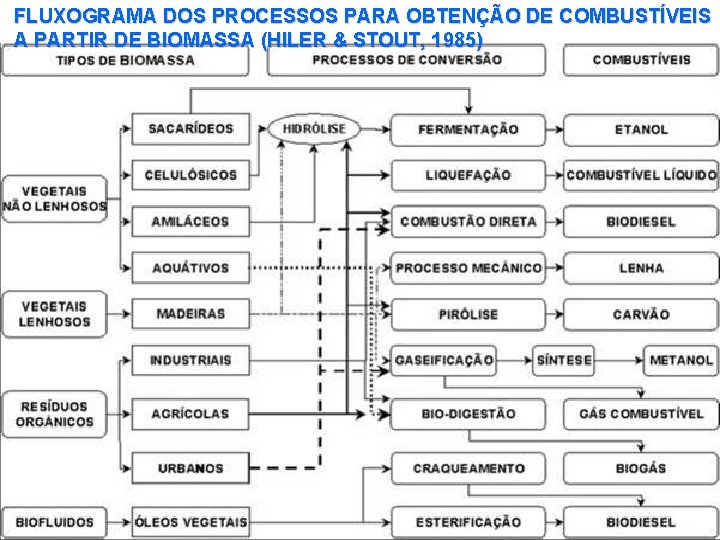 FLUXOGRAMA DOS PROCESSOS PARA OBTENÇÃO DE COMBUSTÍVEIS A PARTIR DE BIOMASSA (HILER & STOUT,