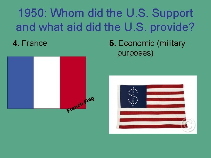 1950: Whom did the U. S. Support and what aid did the U. S.