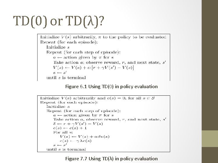 TD(0) or TD(λ)? Figure 6. 1 Using TD(0) in policy evaluation Figure 7. 7