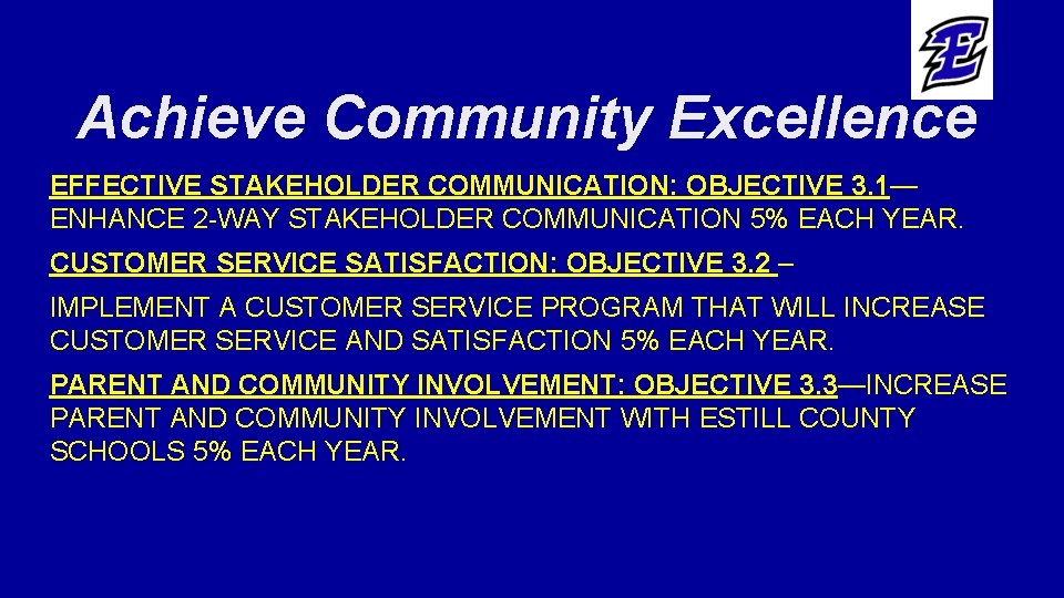 Achieve Community Excellence EFFECTIVE STAKEHOLDER COMMUNICATION: OBJECTIVE 3. 1— ENHANCE 2 -WAY STAKEHOLDER COMMUNICATION