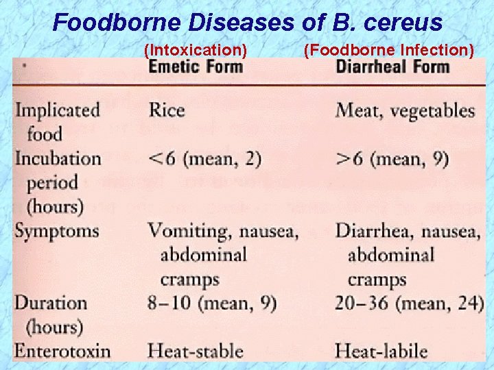 Foodborne Diseases of B. cereus (Intoxication) (Foodborne Infection) 