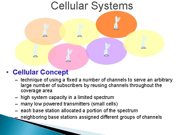 Cellular Systems • Cellular Concept – technique of using a fixed a number of