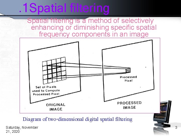 . 1 Spatial filtering is a method of selectively enhancing or diminishing specific spatial