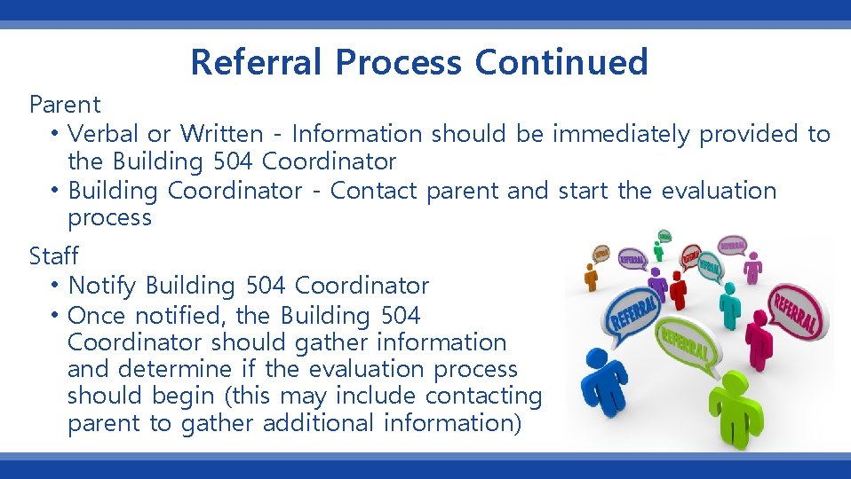 Referral Process Continued Parent • Verbal or Written - Information should be immediately provided
