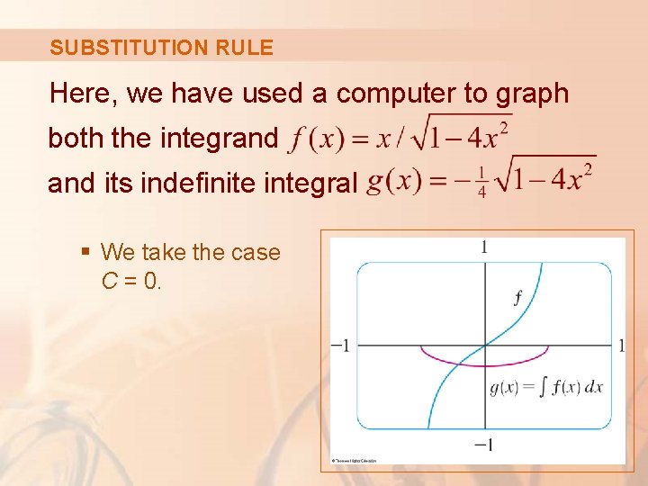 SUBSTITUTION RULE Here, we have used a computer to graph both the integrand its