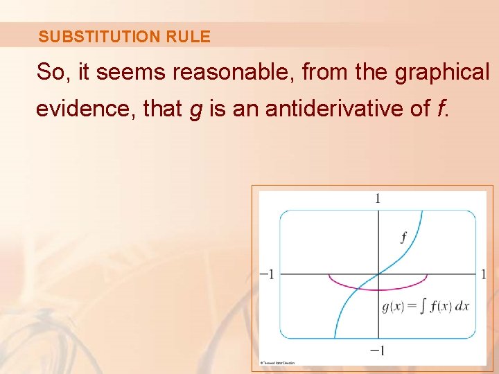 SUBSTITUTION RULE So, it seems reasonable, from the graphical evidence, that g is an