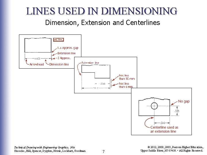 LINES USED IN DIMENSIONING Dimension, Extension and Centerlines Technical Drawing with Engineering Graphics, 14/e