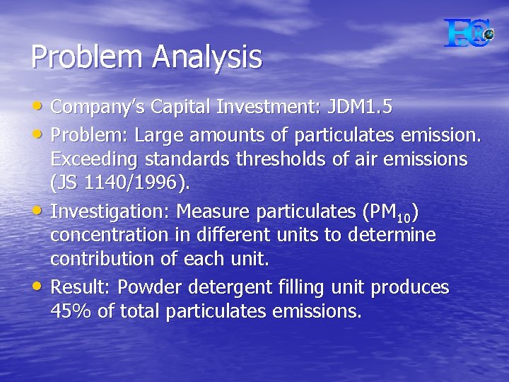 Problem Analysis • Company’s Capital Investment: JDM 1. 5 • Problem: Large amounts of