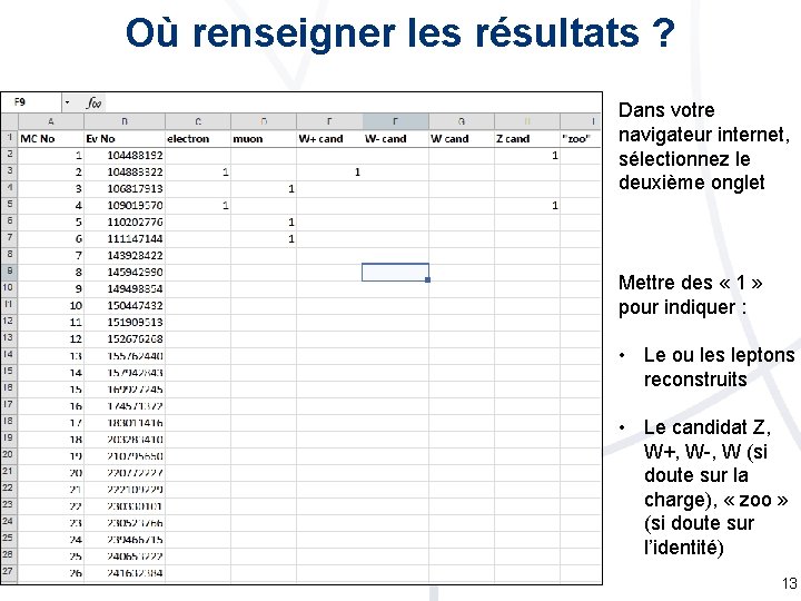 Où renseigner les résultats ? Dans votre navigateur internet, sélectionnez le deuxième onglet Mettre