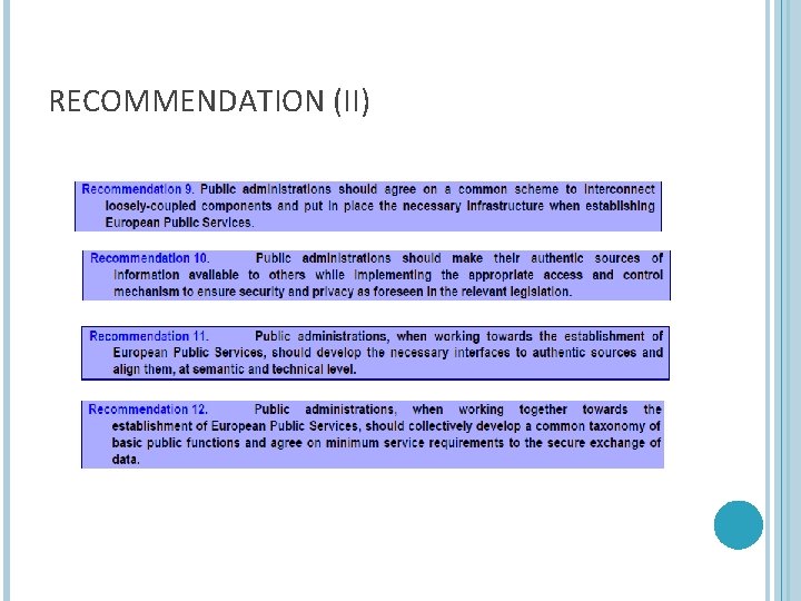 RECOMMENDATION (II) 