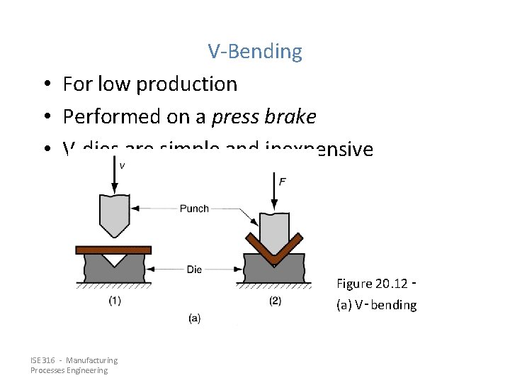 V-Bending • For low production • Performed on a press brake • V-dies are V-Bending • For low production • Performed on a press brake • V-dies are