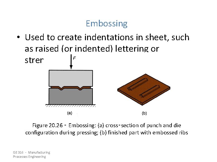 Embossing • Used to create indentations in sheet, such as raised (or indented) lettering Embossing • Used to create indentations in sheet, such as raised (or indented) lettering
