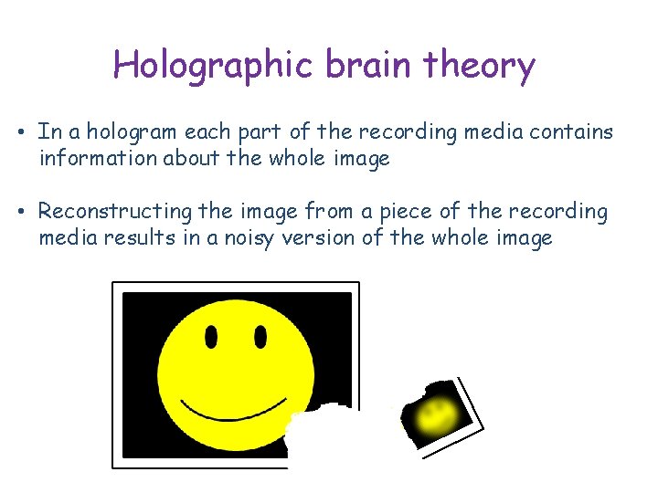 Holographic brain theory • In a hologram each part of the recording media contains