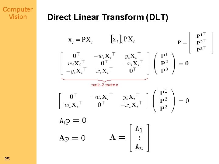 Computer Vision Direct Linear Transform (DLT) rank-2 matrix 25 