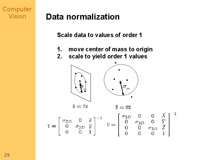 Computer Vision Data normalization Scale data to values of order 1 1. 2. 29