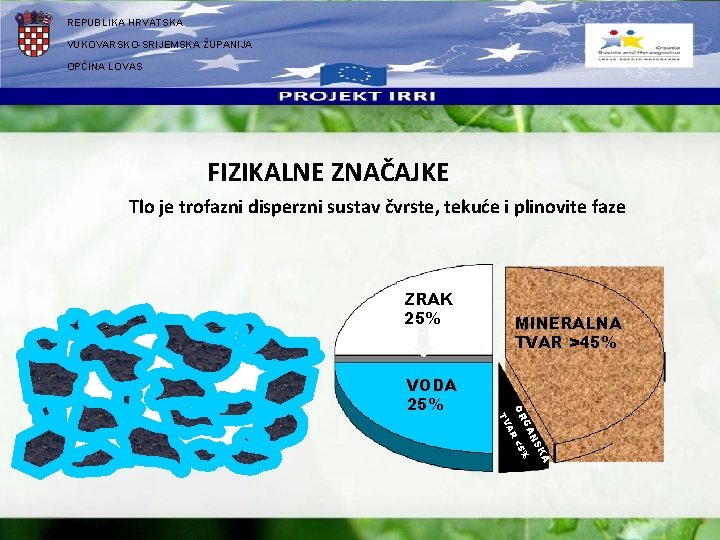 REPUBLIKA HRVATSKA VUKOVARSKO-SRIJEMSKA ŽUPANIJA OPĆINA LOVAS FIZIKALNE ZNAČAJKE Tlo je trofazni disperzni sustav čvrste,