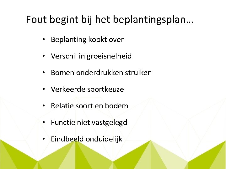 Fout begint bij het beplantingsplan… • Beplanting kookt over • Verschil in groeisnelheid •