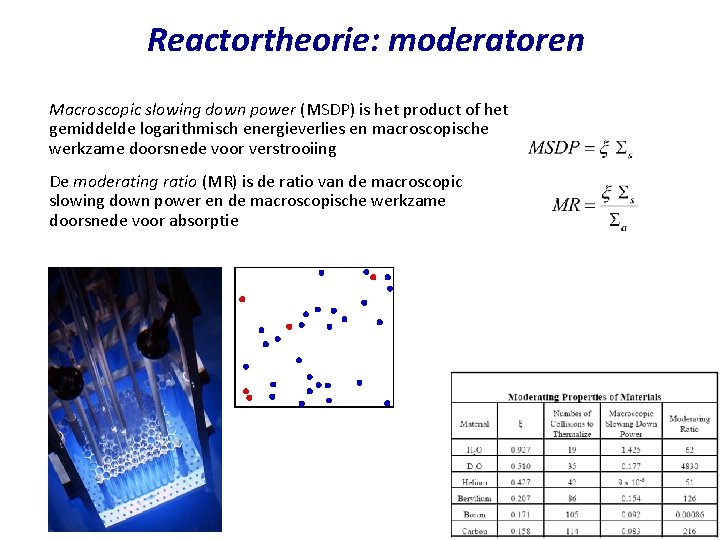 Reactortheorie: moderatoren Macroscopic slowing down power (MSDP) is het product of het gemiddelde logarithmisch