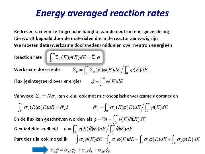 Energy averaged reaction rates Bedrijven van een kettingreactie hangt af van de neutron energieverdeling