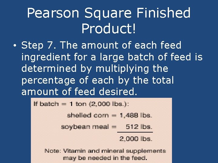 Pearson Square Finished Product! • Step 7. The amount of each feed ingredient for