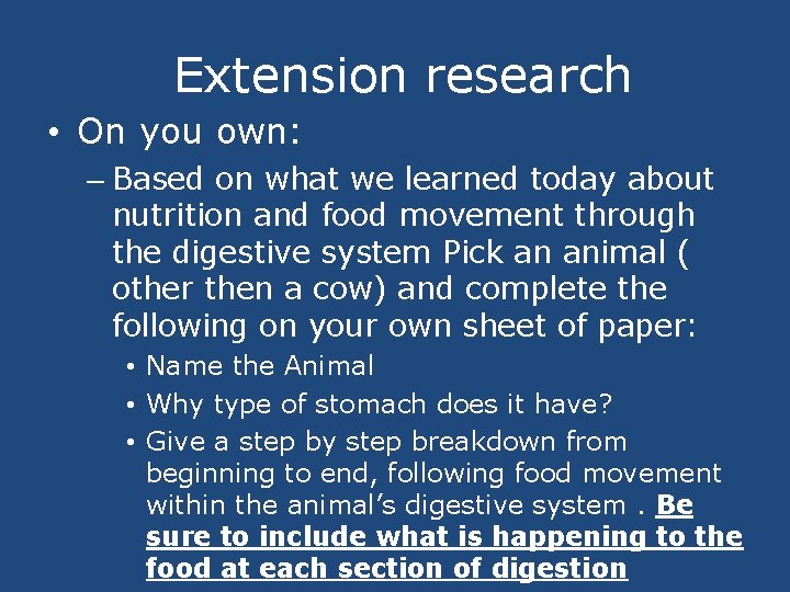  Extension research • On you own: – Based on what we learned today