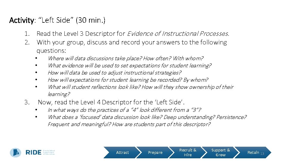 Activity: “Left Side” (30 min. ) 1. Read the Level 3 Descriptor for Evidence