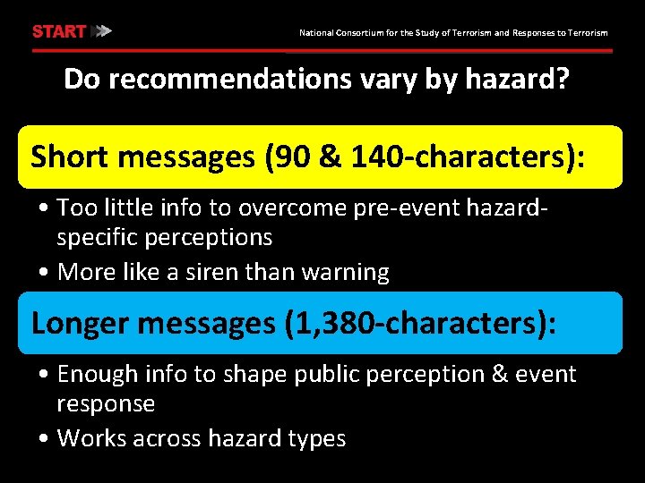 National Consortium for the Study of Terrorism and Responses to Terrorism Do recommendations vary