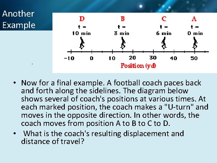 Another Example . • Now for a final example. A football coach paces back