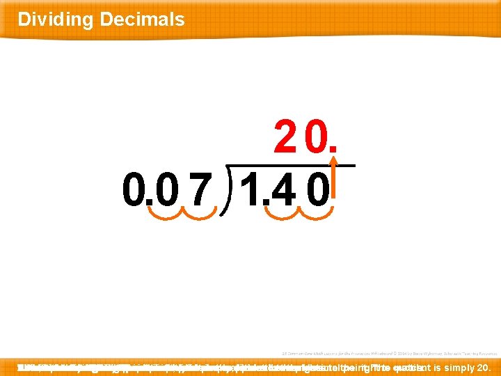 Dividing Decimals 2 0. 0. 0 7 1. 4 0 Before N Let’s …