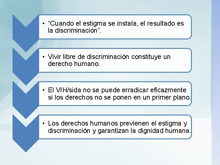  • “Cuando el estigma se instala, el resultado es la discriminación”. • Vivir