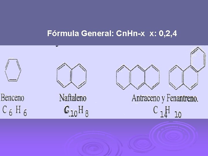 Fórmula General: Cn. Hn-x x: 0, 2, 4 