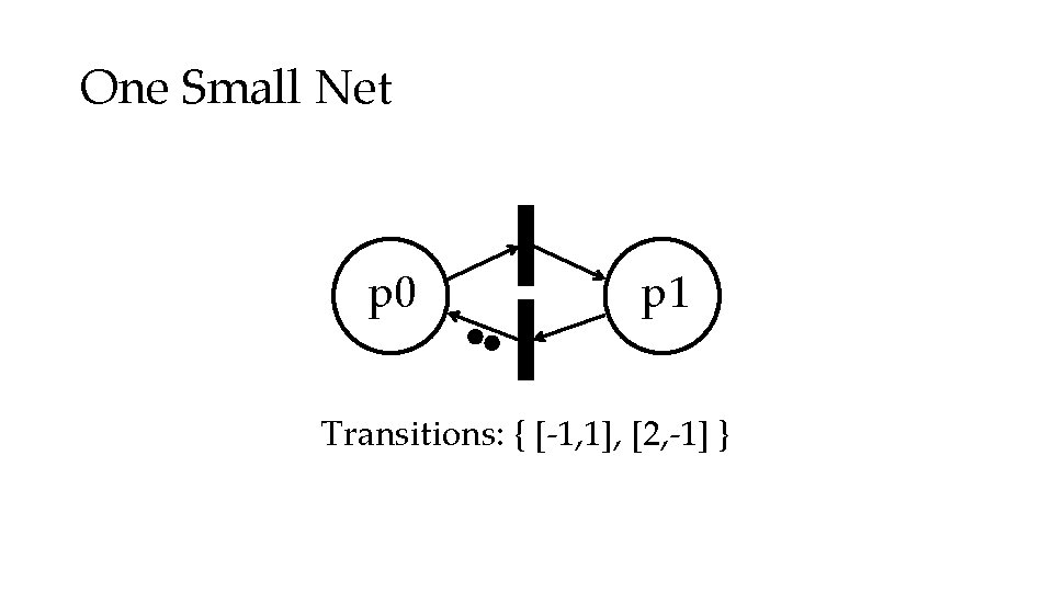 One Small Net p 0 p 1 Transitions: { [-1, 1], [2, -1] }
