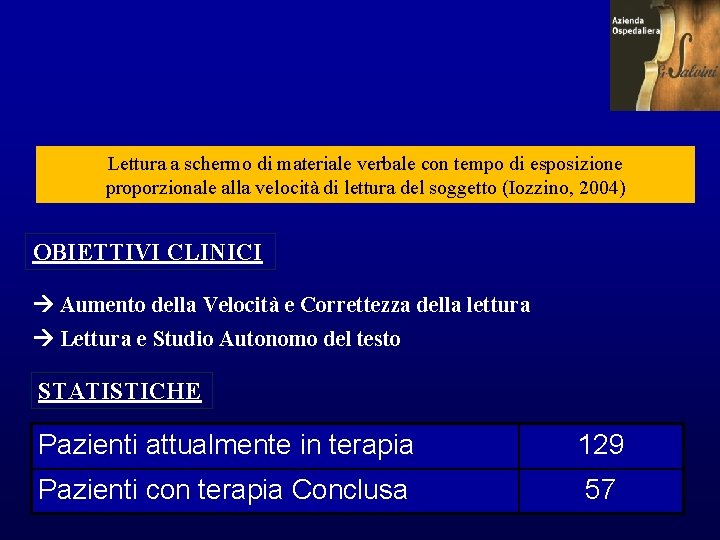 Lettura a schermo di materiale verbale con tempo di esposizione proporzionale alla velocità di