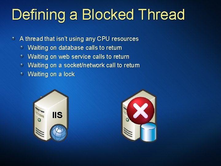 Defining a Blocked Thread A thread that isn’t using any CPU resources Waiting on