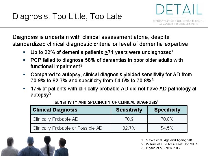 Diagnosis: Too Little, Too Late Diagnosis is uncertain with clinical assessment alone, despite standardized