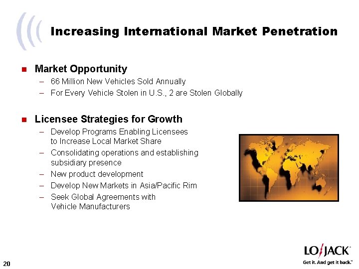 Increasing International Market Penetration n Market Opportunity – 66 Million New Vehicles Sold Annually