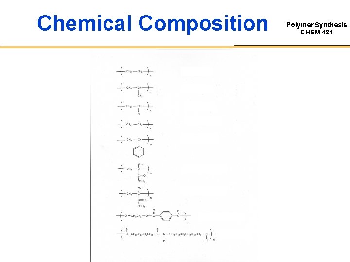 Chemical Composition Polymer Synthesis CHEM 421 