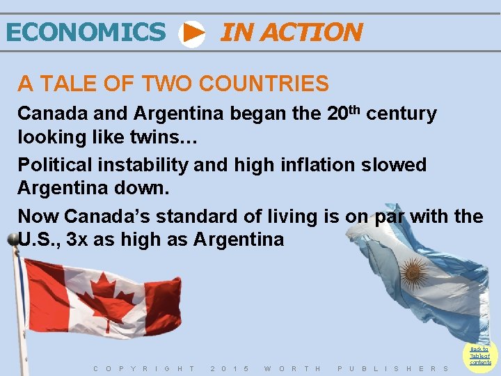 ECONOMICS IN ACTION A TALE OF TWO COUNTRIES Canada and Argentina began the 20