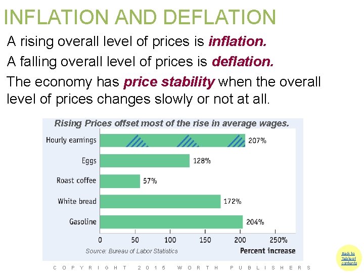 INFLATION AND DEFLATION A rising overall level of prices is inflation. A falling overall