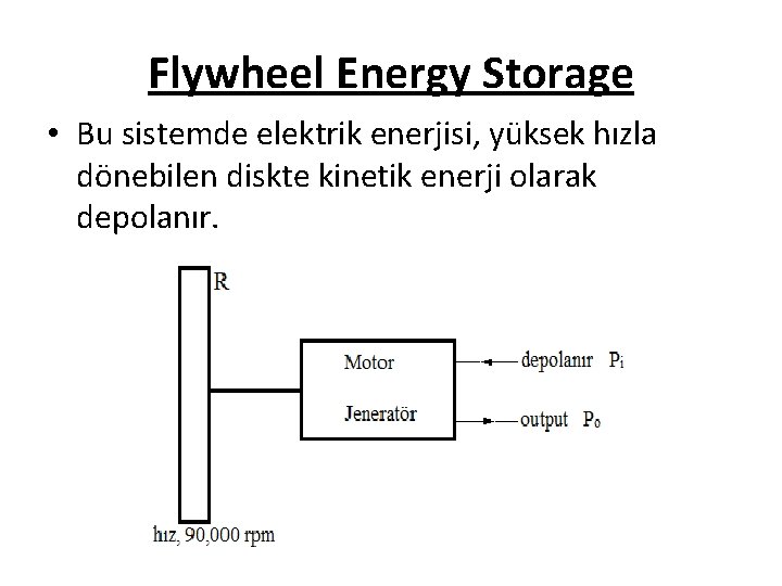 Flywheel Energy Storage • Bu sistemde elektrik enerjisi, yüksek hızla dönebilen diskte kinetik enerji